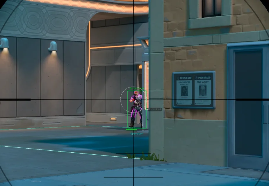 Operator sniper aimbot and ESP box on Brimstone in Valorant